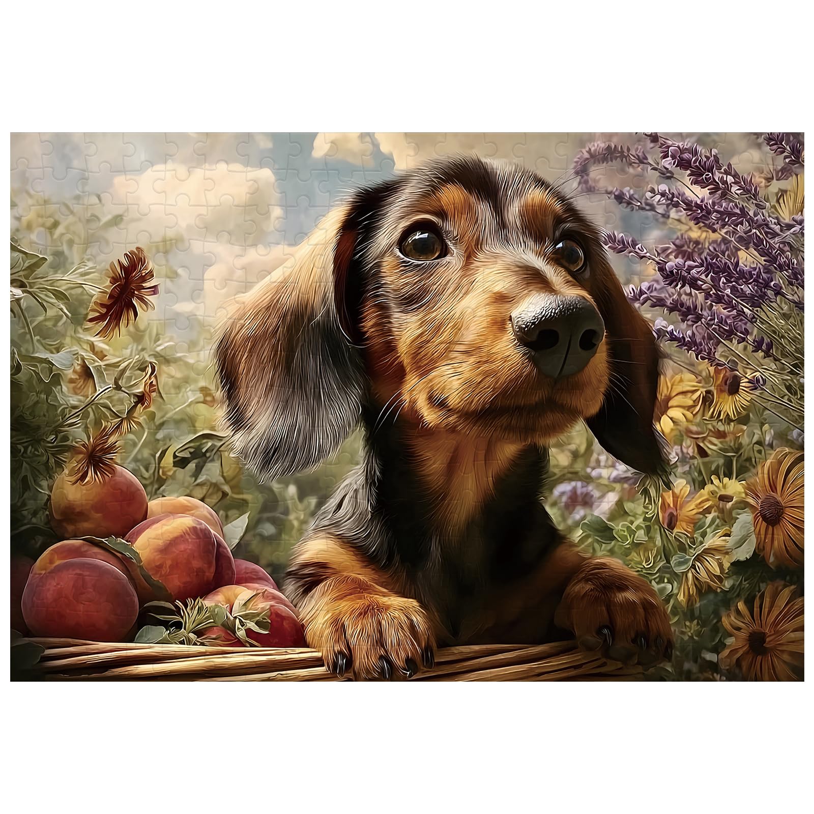 Great Jigsaw Puzzles for Adults 300 Pieces Dachshund Puppy Palying in The Garden Puzzles for Adults Toys Gift Family Decoration Kids Puzzle