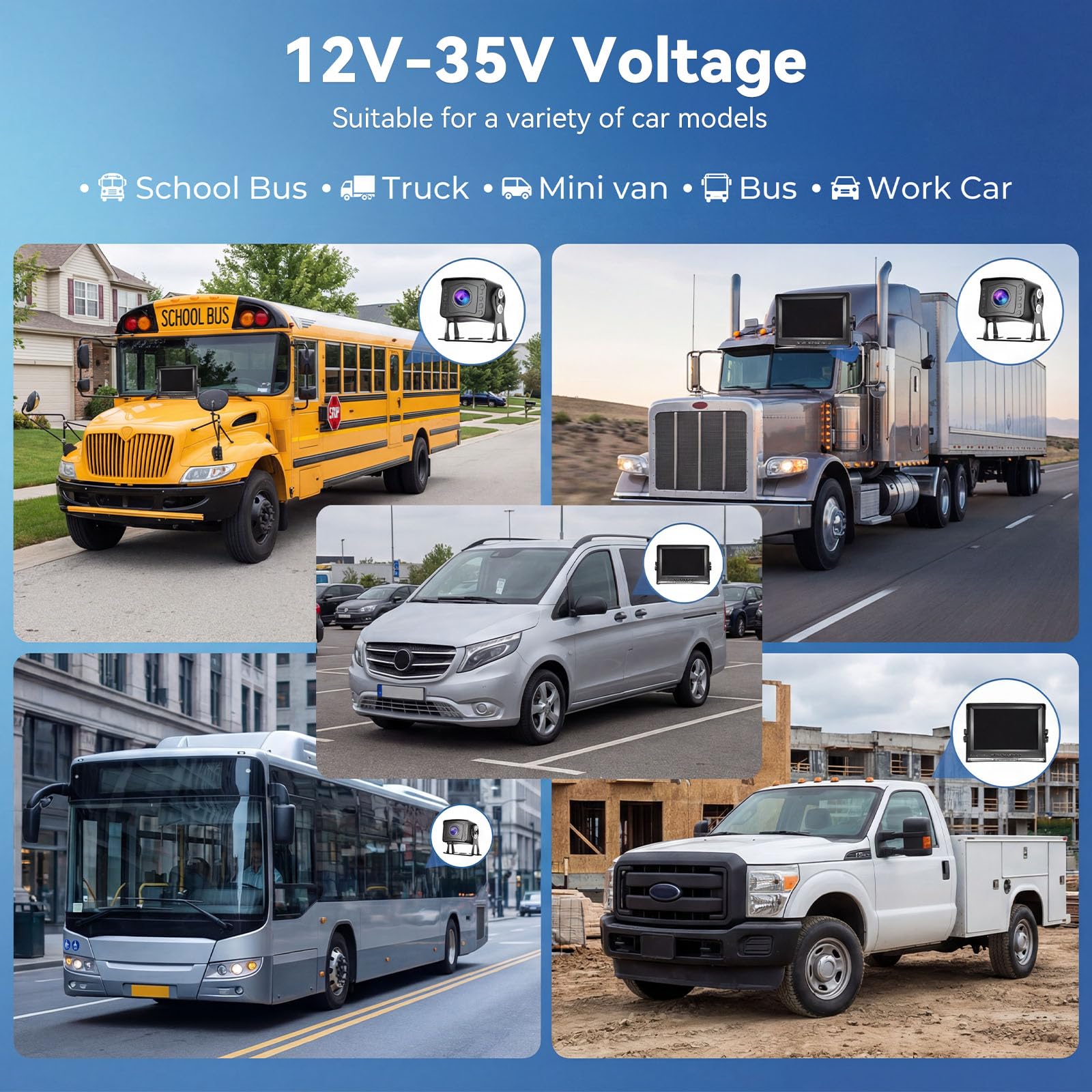 Backup Camera Set con Monitor HD da 9", Visione Notturna a Colori, Impermeabile IP69, 2 Reversing Cameras con Cavo da 10m per Camper/Camion/Autobus/Furgoni/Rimorchi/Pick-up (12-35V)
