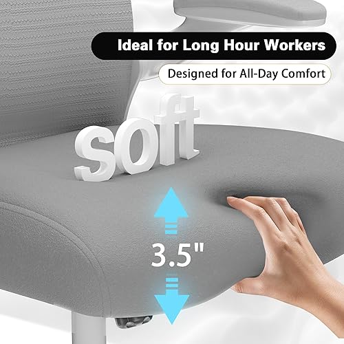 Miniatura 4 de Silla de escritorio de oficina con soporte lumbar ergonómico, cojín de asiento extra grueso, brazos abatibles, respaldo de malla transpirable, silla