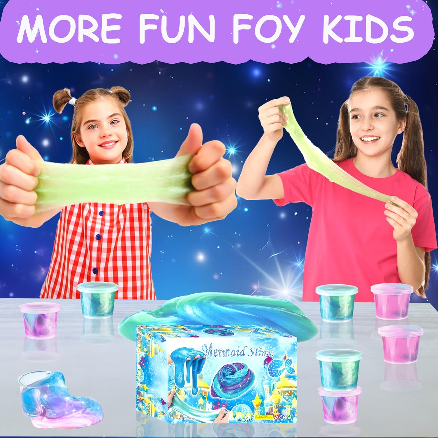 Galaxy Slime Kit, Pink Bule Green 24 Pack DIY Stress Relief Putty Toy, Party Favors for Kids Ages 6-12,Classroom Reward Birthday Christmas
