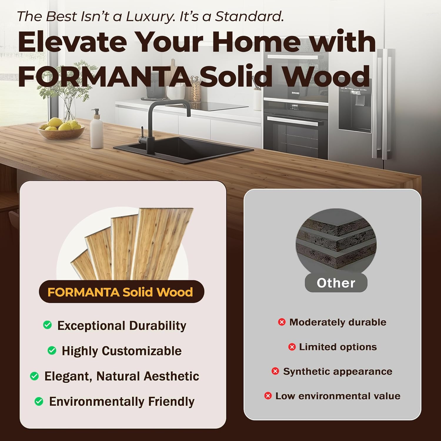 74 in x 39 in x 1.5 in Live Edge Walnut Stained Acacia Wood Butcher Block Countertop, Prefinished Solid Wood Table Top for Kitchen Islands, Workbenches, or Dining Areas.