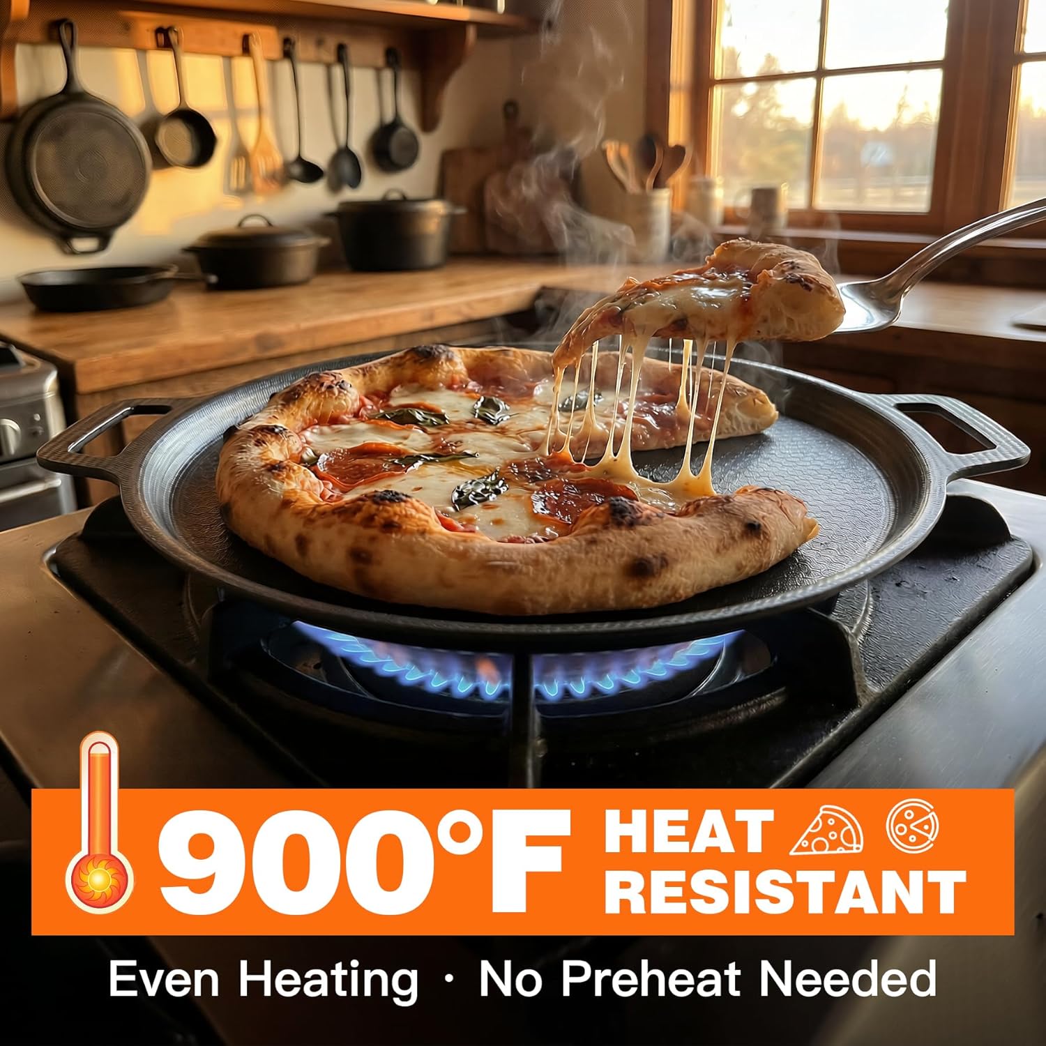 Nonstick Pizza Steel Pan for Pizzas & Flatbreads up to 14", Tri-Ply Stainless Steel with Aluminum Core, Lightweight 4.6 lbs Design, Oven & BBQ Grill Safe up to 900°F, Easy Clean Cooking Surface