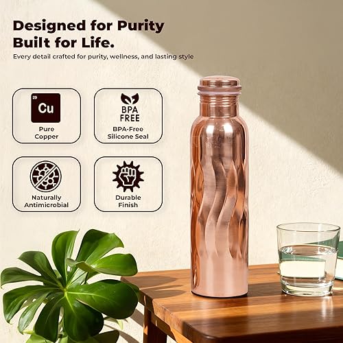 Miniatura 15 de Botella de agua de cobre para beber botella de cobre puro de 33.8 fl oz con bolsa de transporte para deportes, yoga, botellas ayurvédicas