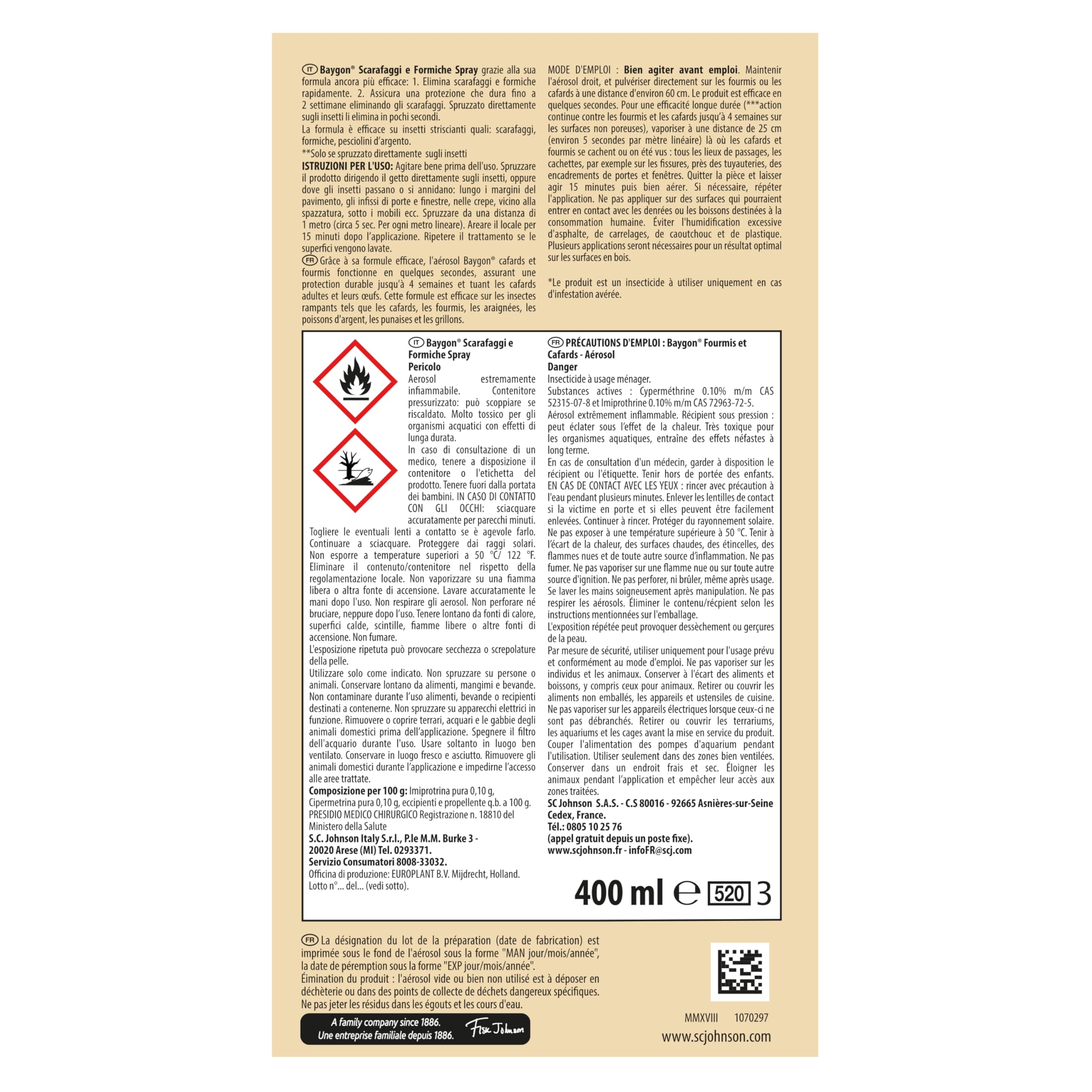 Baygon Insecticide pour cafards et fourmis 400ml