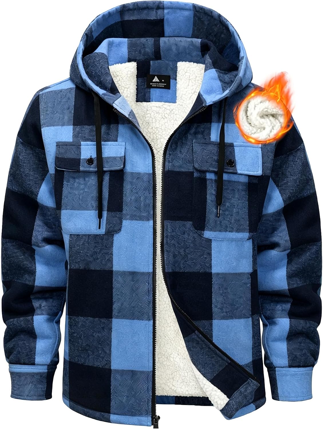 Mens Flannel Jacket Fleece Sherpa Plaid Winter Zip Up Hoodies