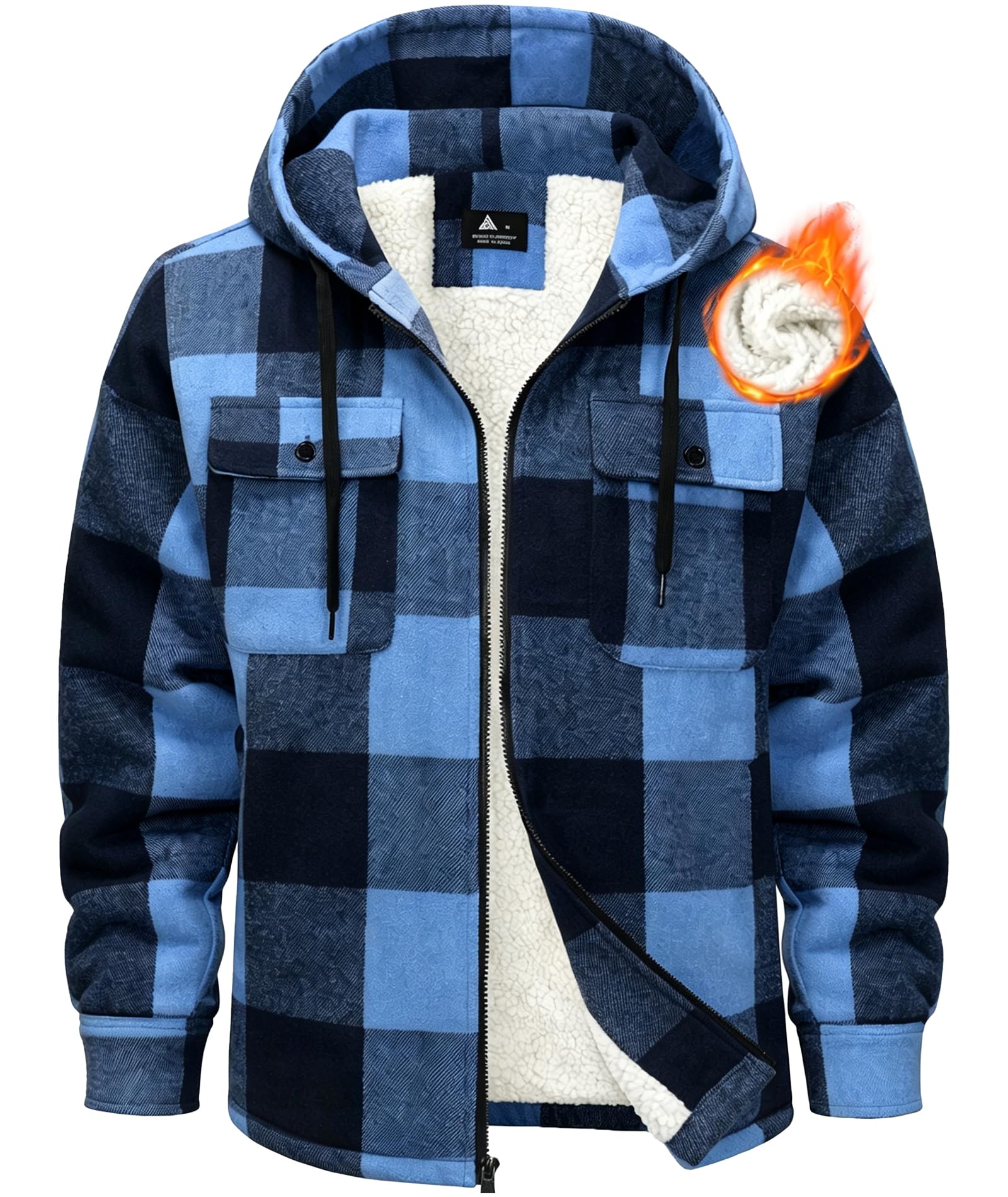 Ceoutdoor Mens Flannel Jacket Fleece Sherpa Plaid Winter Zip Up Hoodies | Heavyweight, Flannel Hooded, 4 Pockets, Casual Classic, Vintage, Warm Outwear Coat, Soft