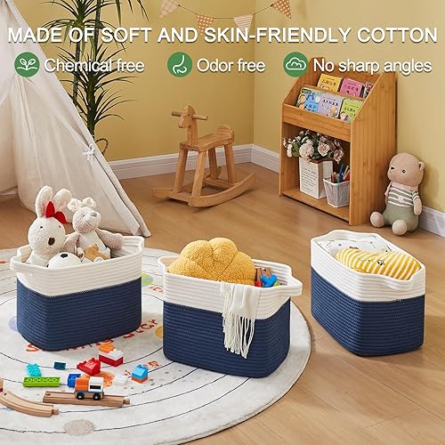 Miniatura 5 de OIAHOMY Cesta de almacenamiento, cestas tejidas para almacenamiento, cesta de cuerda de algodón para juguetes, cestas de toalla para baño, paquete