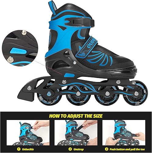 Miniatura 2 de Patines en línea ajustables para mujeres, hombres y niños con ruedas iluminadas, para niñas, niños y adultos, blanco y negro