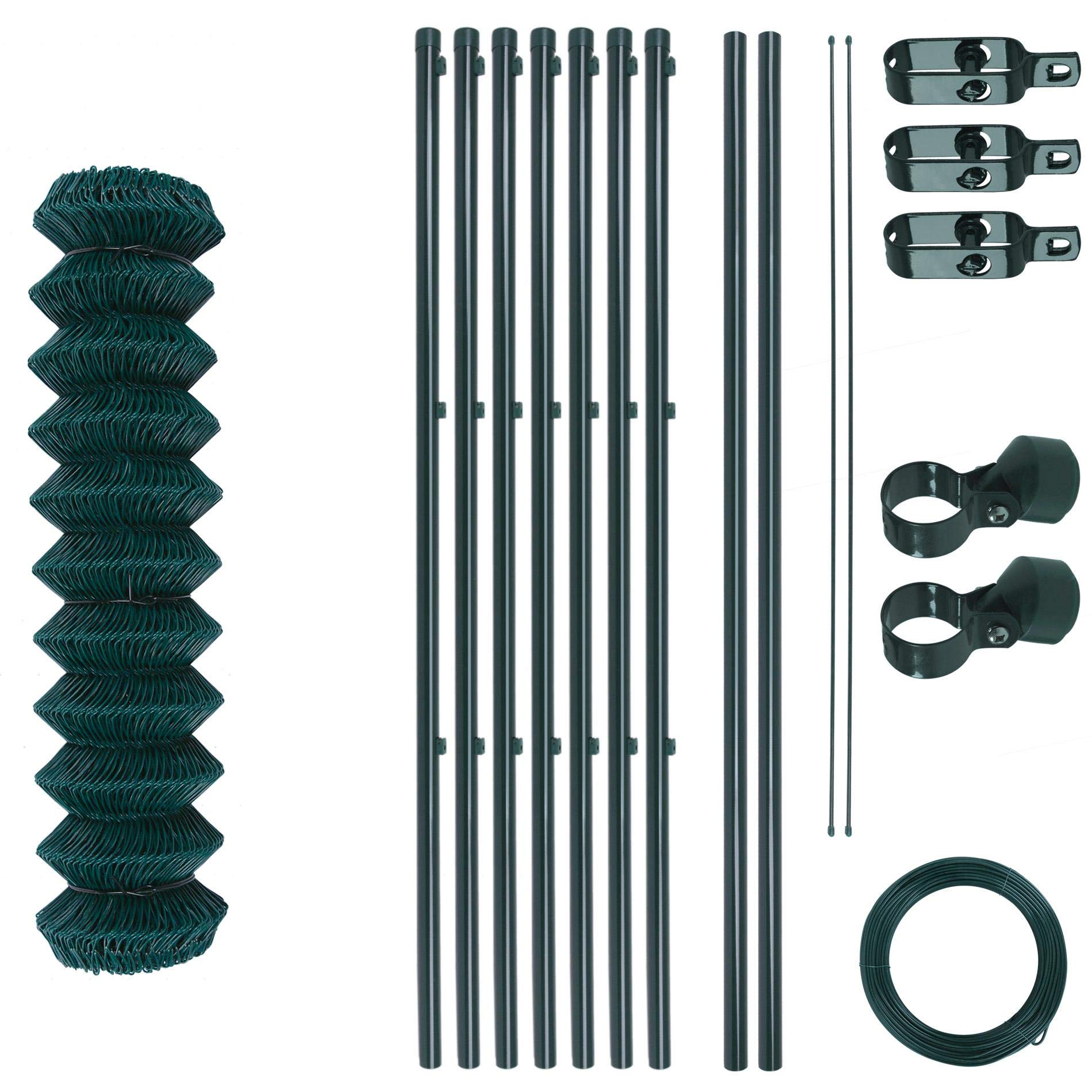 Set completo per recinzione da giardino, materiale zincato e rivestito in colore verde, rete metallica con maglie da 6 x 6 cm