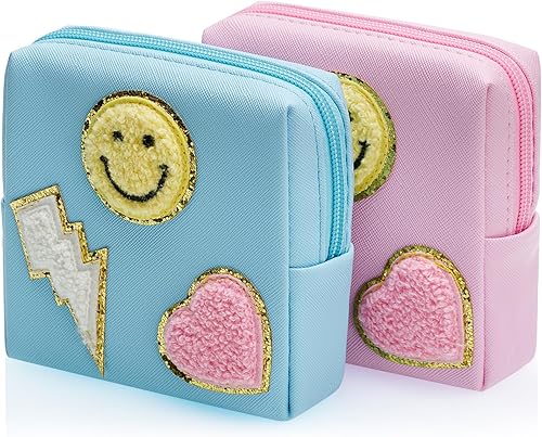 Bolsa de almacenamiento de servilletas sanitarias, 2 bolsas de período para adolescentes y niñas, almohadillas sanitarias de piel sintética,