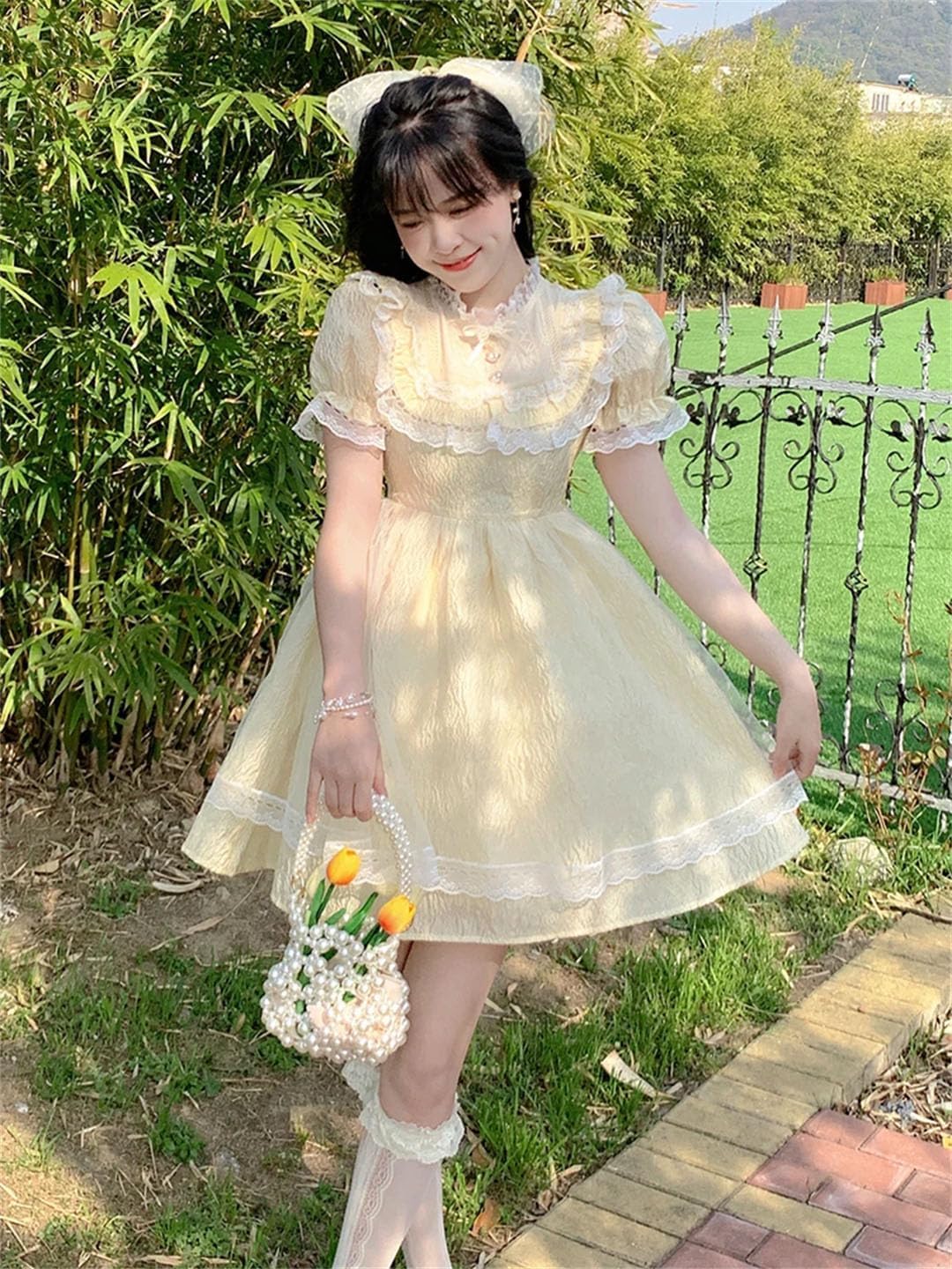 Generic Women Summer Sweet Lolita Style Princess Dress Elegant Chic Lace Ruffles Kawaii Mini Dresses