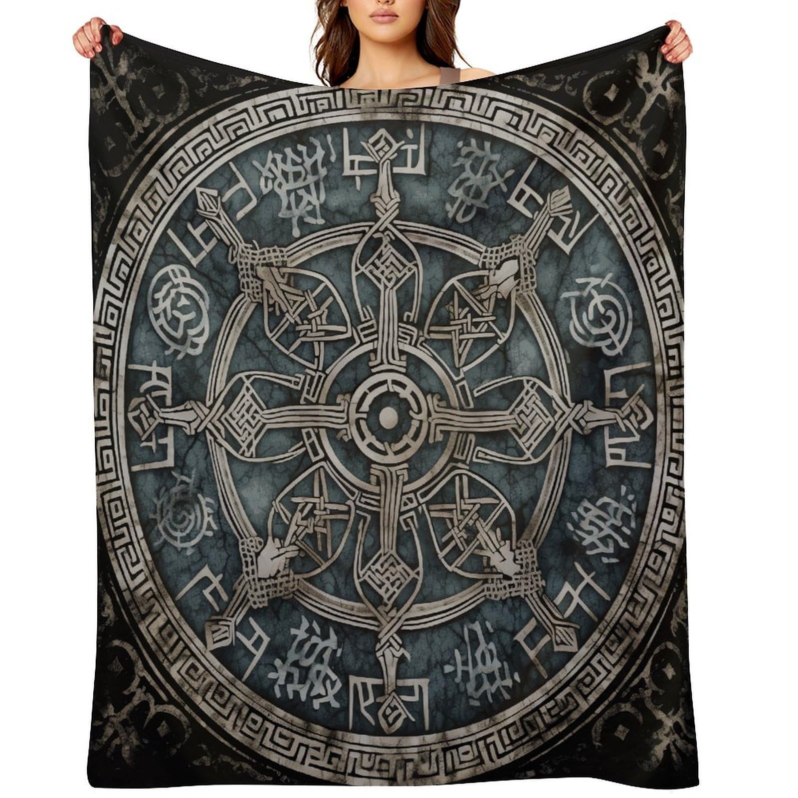 Flannel Fleece Throw Blanket - 50"x60" Super Soft Plush,Lightweight Wrinkle Resistant Cozy Helm of Awe Blanket for Couch Sofa Bed Travel Camping and Gift