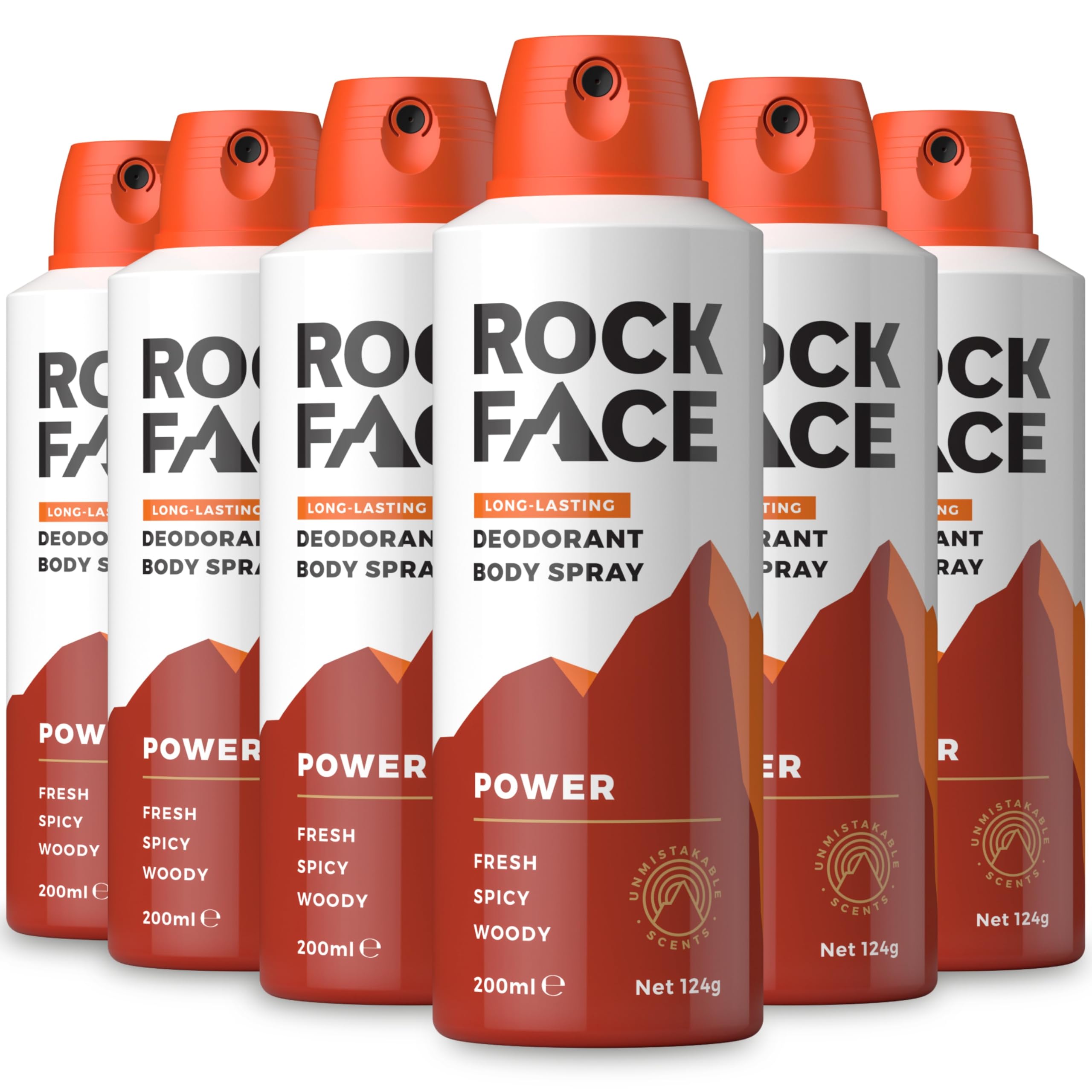 Rock Face Men's Deodorant Body Spray Bundle, Power Scent, 6 x 200ml
