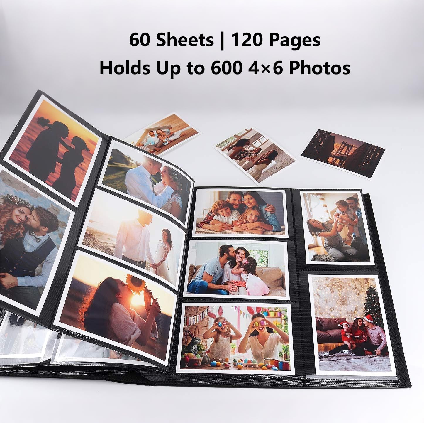 RECUTMS Fotoalbum, 10,2 x 15,2 cm, für 600 Fotos, Knopfnarbung, größere Kapazität, Ledereinband, schwarze Innenseite, Baby, Familienbuch, Hochzeitstag, Bilder, Geburtstag, Fotoalben (weiß)