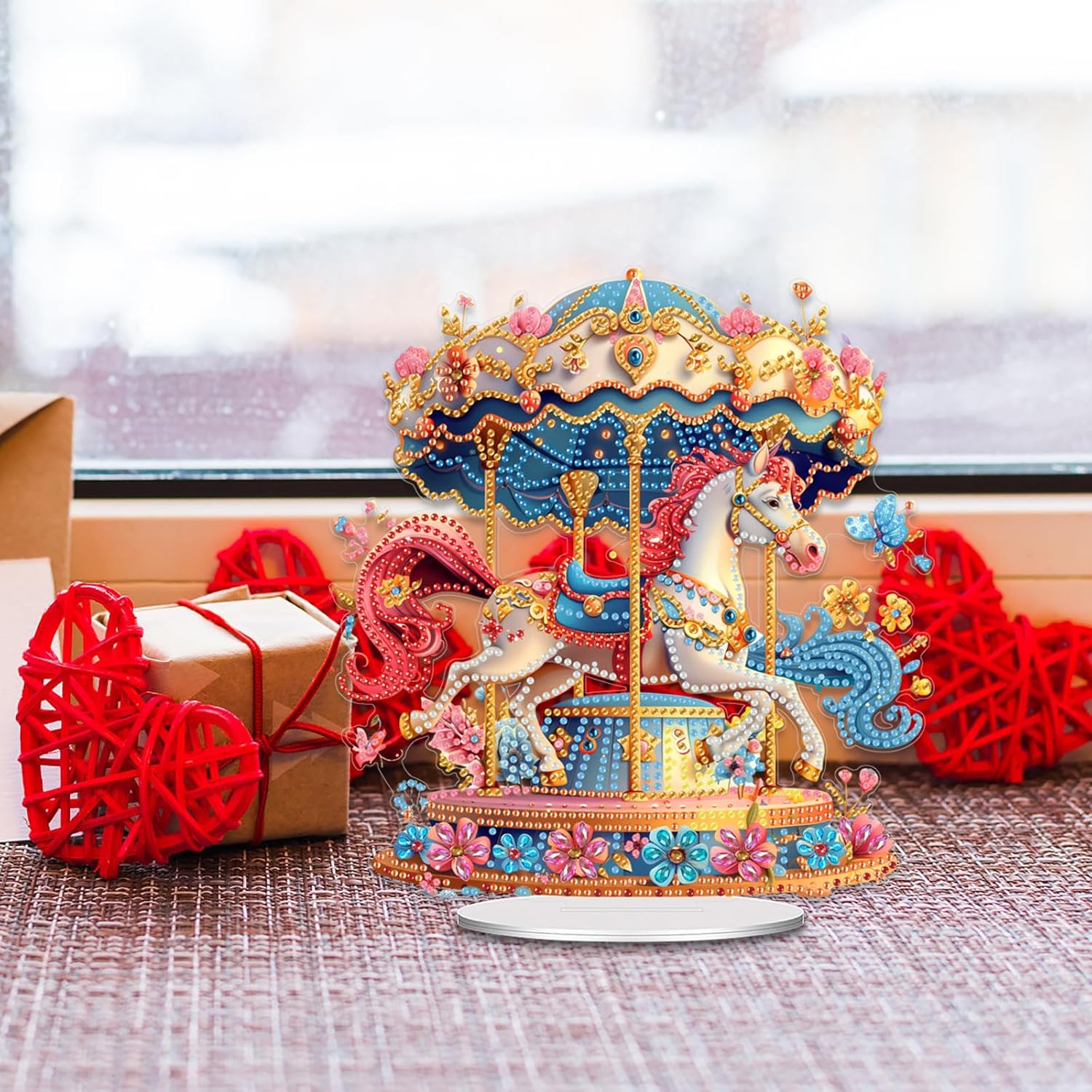 ARTopet 4Pcs DIY Diamond Valentine's Day Desktop Ornaments Diamond Art Painting Tabletop Ornaments Single Sided Diamond by Numbers Mosaic Kits Home Room Decor-02