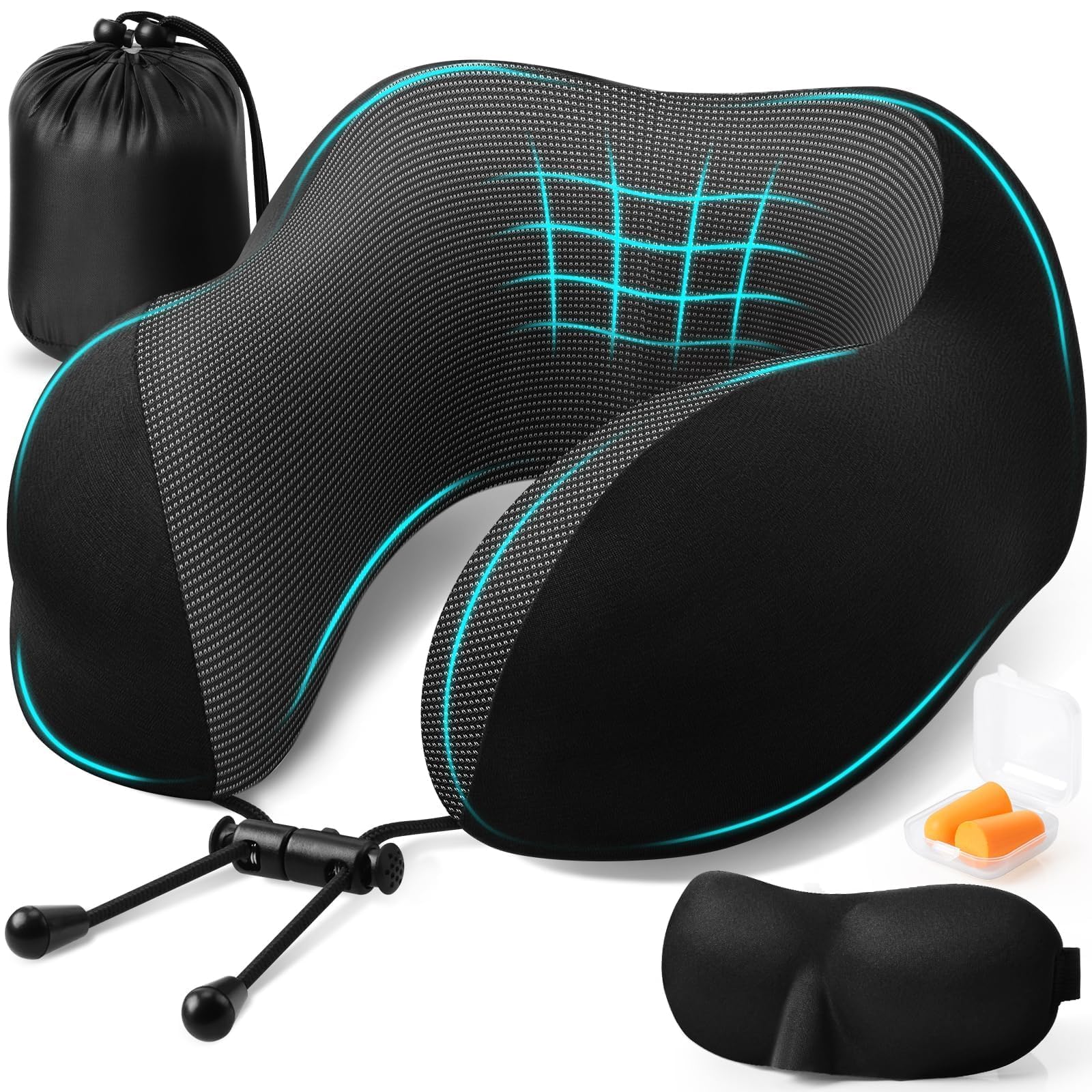 ExploreBliss Travel Pillow, Memory Foam Neck Pillow Airplane, Black