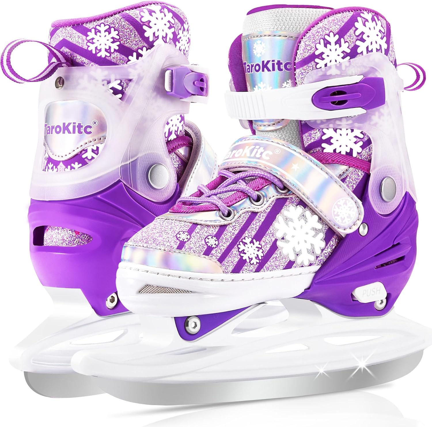 TaroKitc Adjustable Girls Ice Skates for Kids, 4 Size Adjustable Kids Ice Hockey Skates for Girls Boys, Warm Ice Skating Shoes for Outdoor and Rink, Comfortable Lining and Enhanced Ankle Support