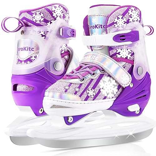 TaroKitc Girls Ice Skates Ages 4-12, Adjustable Kids Ice Skating Shoes for Youth, Beginners Ice Hockey Skates with Soft Padding and Triple Safety Ankle Support, for Toddlers, Fun to Skate!