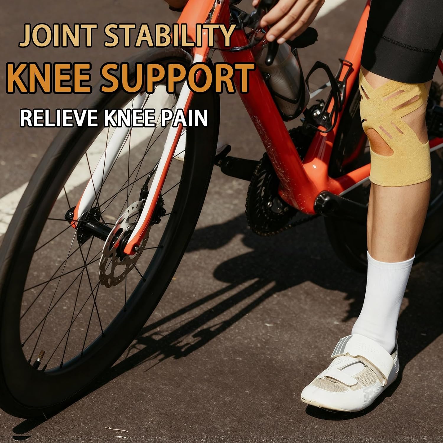Precut Kinesiology Tape for Knees, 20 Pcs, Upgraded, Knee Support & Stability, Knee Pain Relief Athletic Tape - Waterproof & Elastic, Breathable Hypoallergenic Latex-Free Tape, Beige
