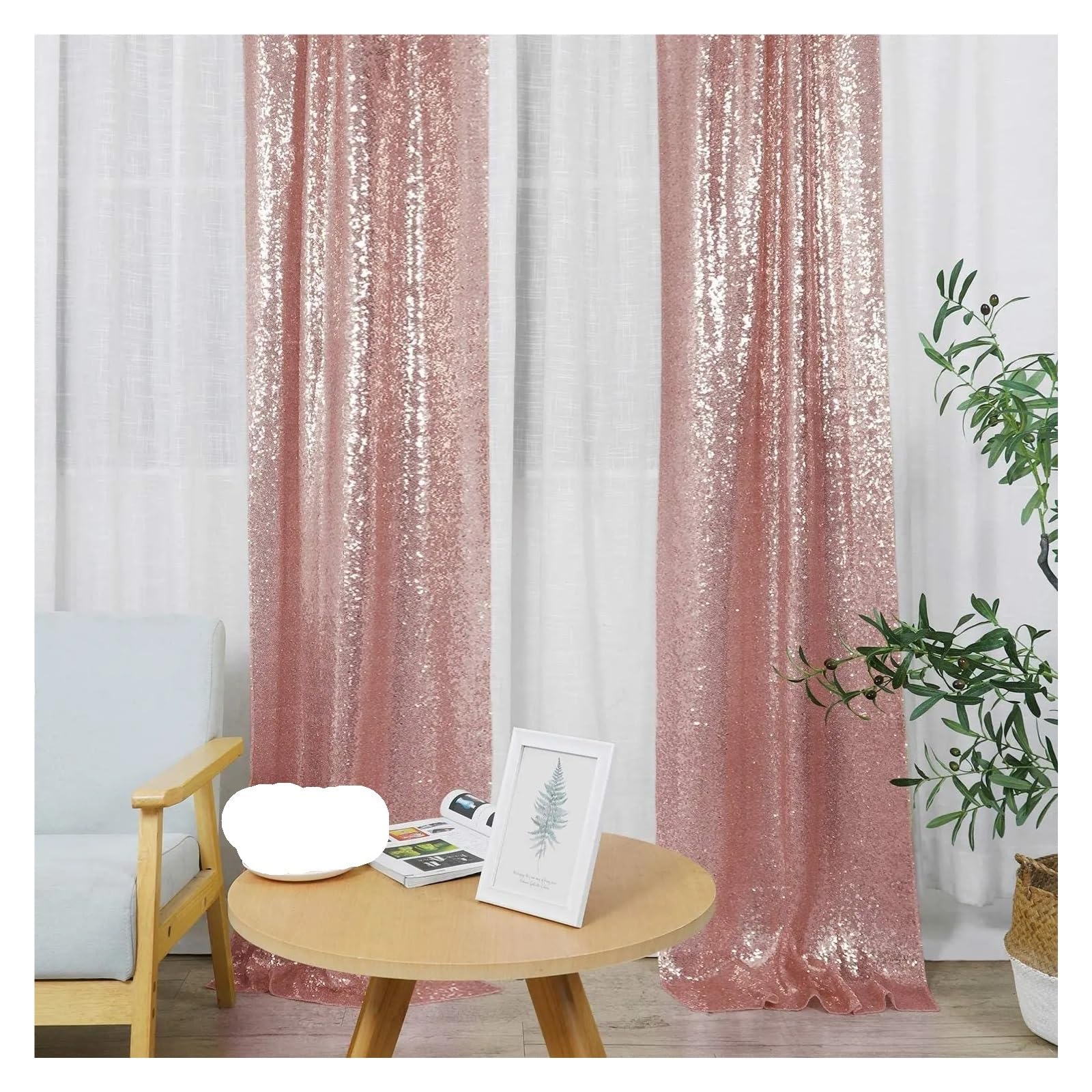 Rideau de Toile Fond à Paillettes colorées, Or Rose