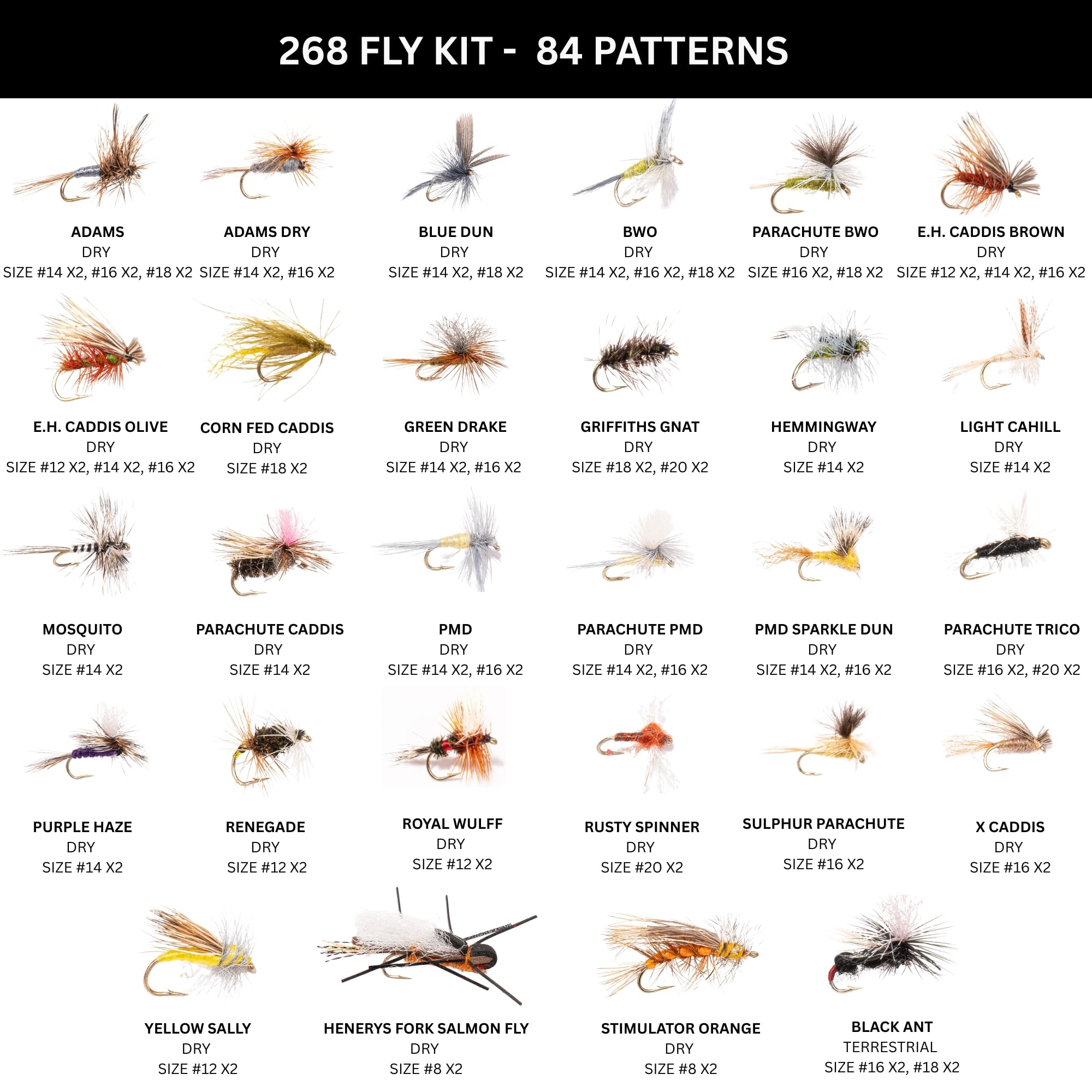 Fly Fishing Flies Kit 64, 152 & 268 Piece - Hand-Tied Dry Wet Nymphs Streamers Trout Flies Assortment with Waterproof Fly Box - Fly Fishing Lures & Accessories for Trout Bass Panfish - Beginner to Pro