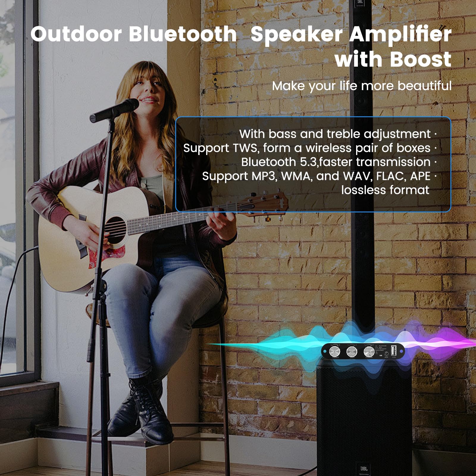 ZK-1001U - Amplificatore stereo HiFi Bluetooth 5.3 con circuito TWS & Boost, potenza di uscita 100 W, mini amplificatore audio per altoparlanti fai da te domestici e esterni, ingresso USB/AUX/BT, DC 9