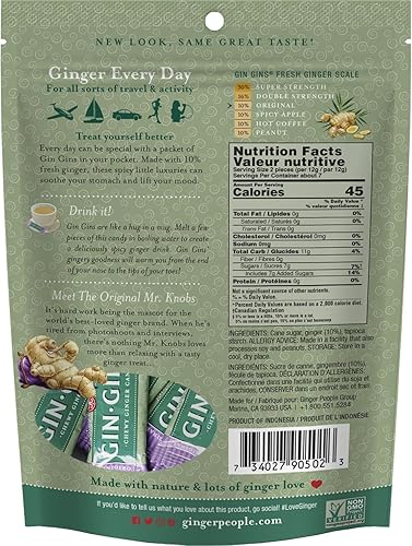 Vista 72 de GIN GINS Original Ginger Chews – Dulces 100% naturales de The Ginger People – Golosinas saludables envueltas individualmente – Hecho con el rizoma