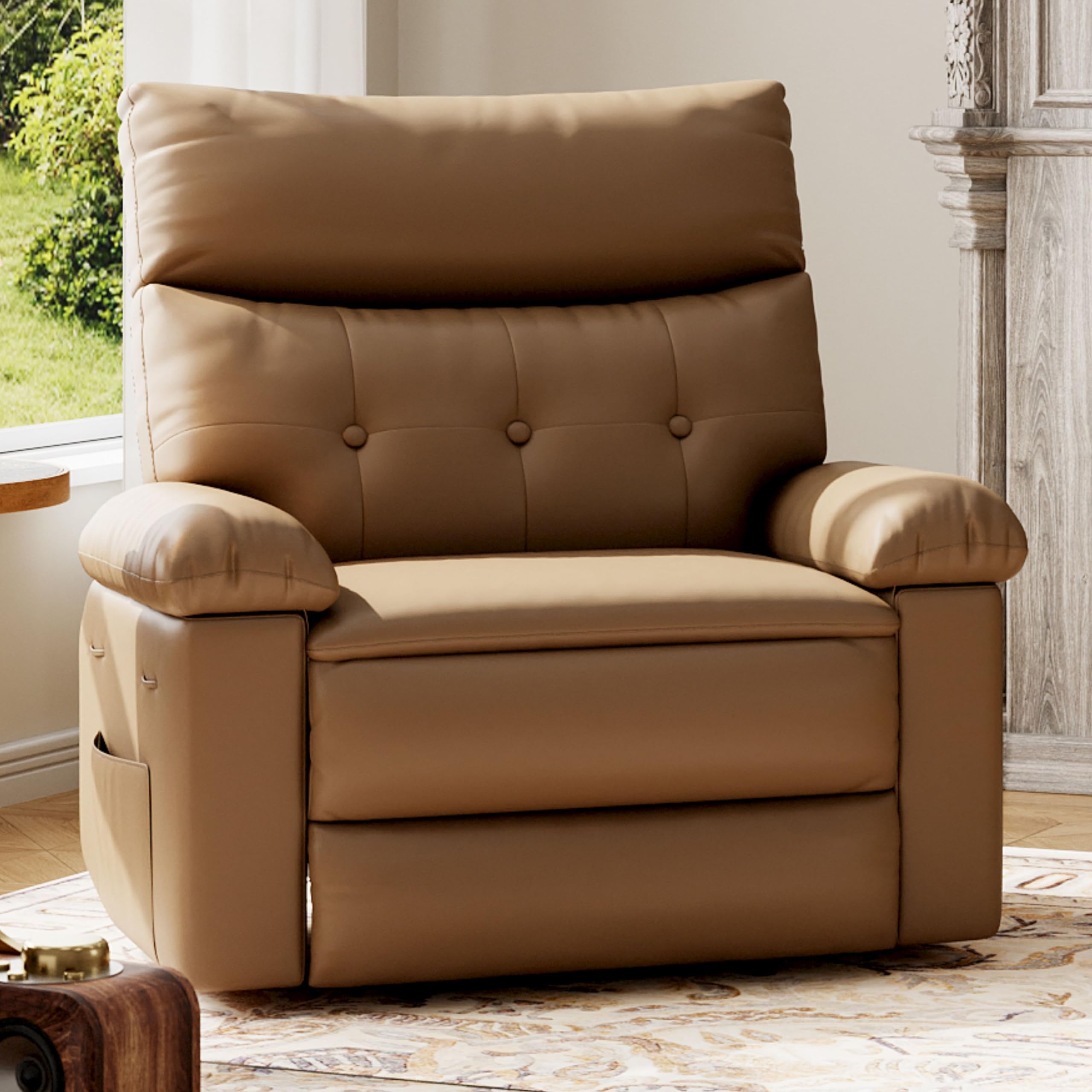 GarveeHome Oversized Wide Recliner Chair - 360° Rocker Swivel Recliner, PU Leather Large Manual Recliner for Adults, Comfortable Lazy Chair with 1.5X Sponge Filling and Easy Recline Mechanism