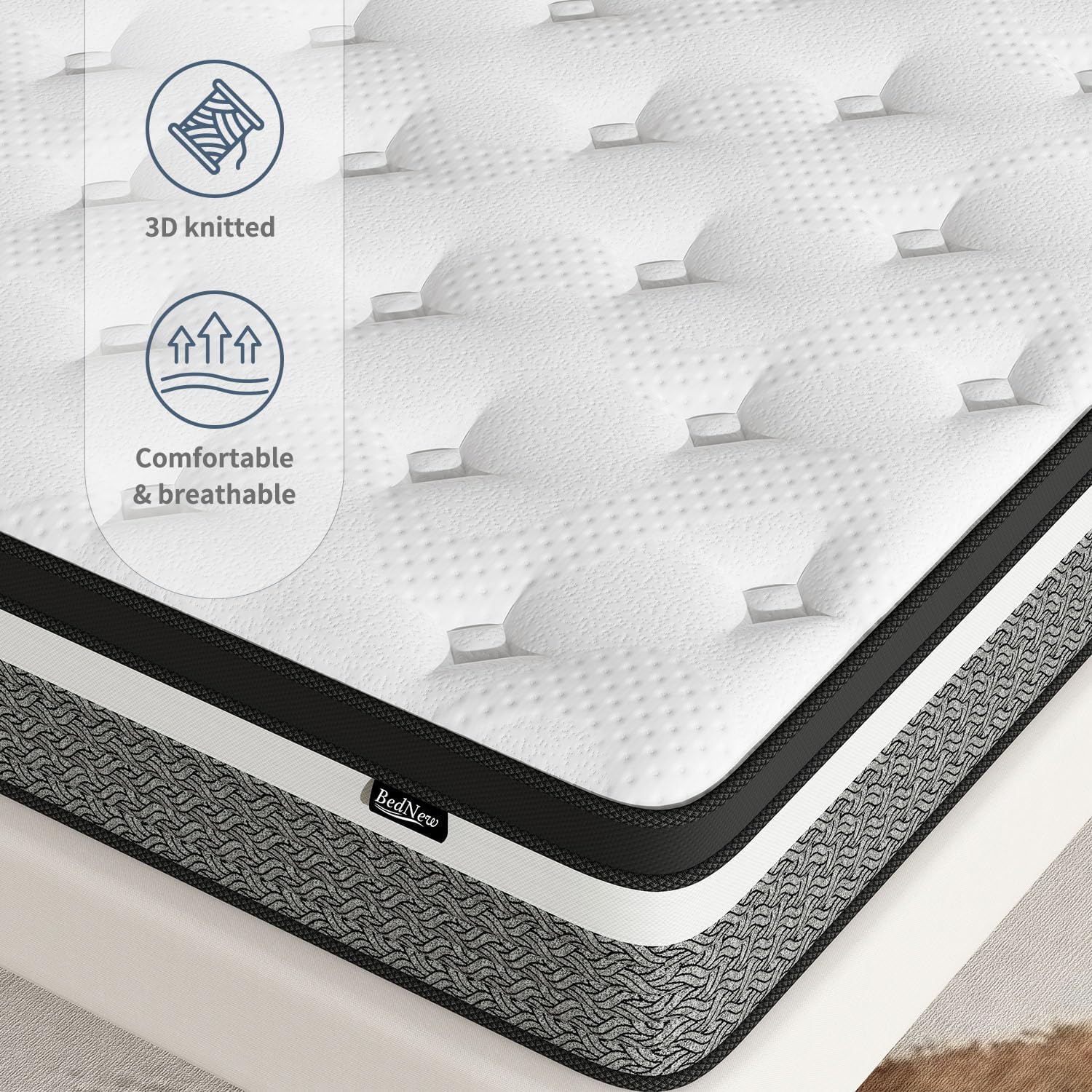 King Mattress, 12 Inch Hybrid Mattress with Gel Memory Foam & Individual Pocket Springs, King Size Mattress in a Box, Pressure Relief & Motion Isolation, Medium Firm Mattress King
