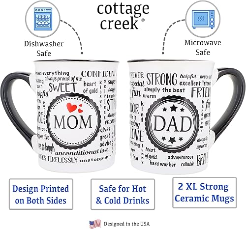 Miniatura 2 de Cottage Creek Juego de dos tazas de café de cerámica, tazas de 16 onzas para padres, regalos para mamá, papá, día de la madre, día del padre