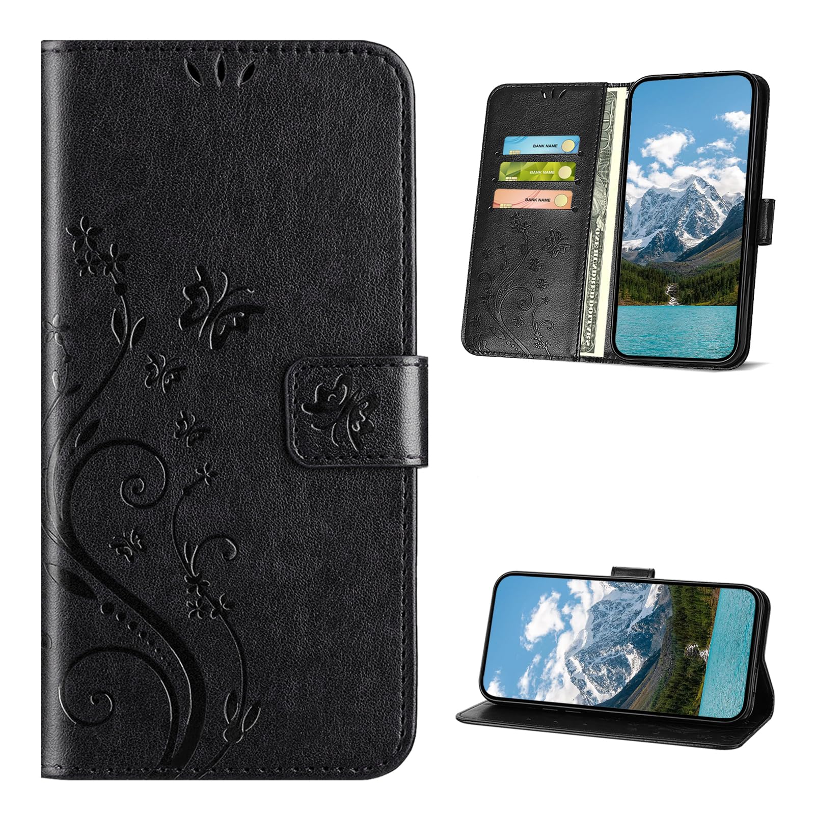 XINQCASE Cover per Huawei P Smart 2019, Custodia a Portafoglio in Pelle PU [Slot per Schede], Cover a Libro Flip Caso Custodia per Huawei P Smart 2019, Nero