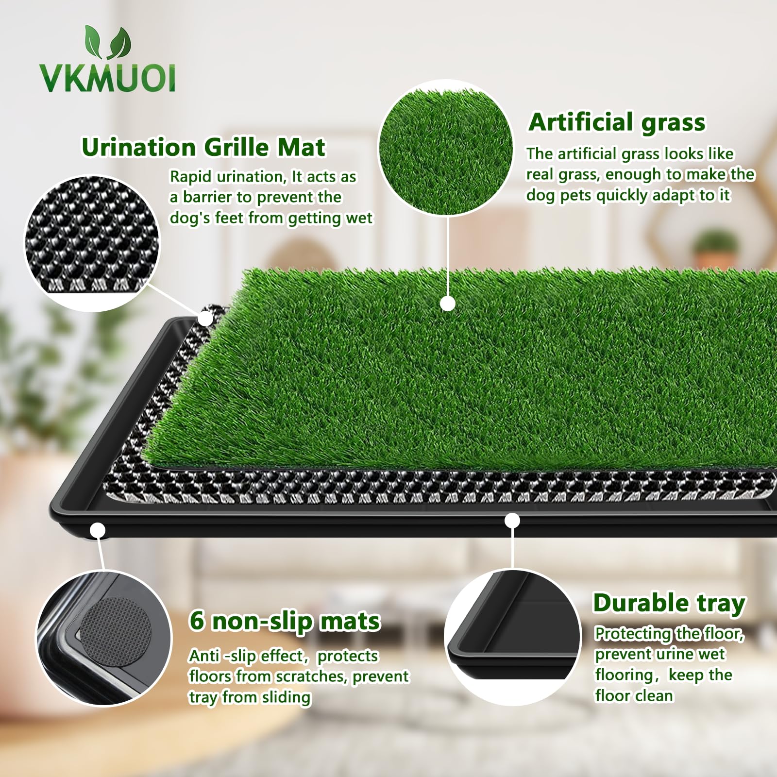 Hundegras-Pads mit Tablett Kunstrasen für Hunde zum Pinkeln auf künstliches Töpfchengras mit Tablett für Outdoor-Indoor-Katzentoilette für Welpen-Töpfchentraining(60 x 90 cm)