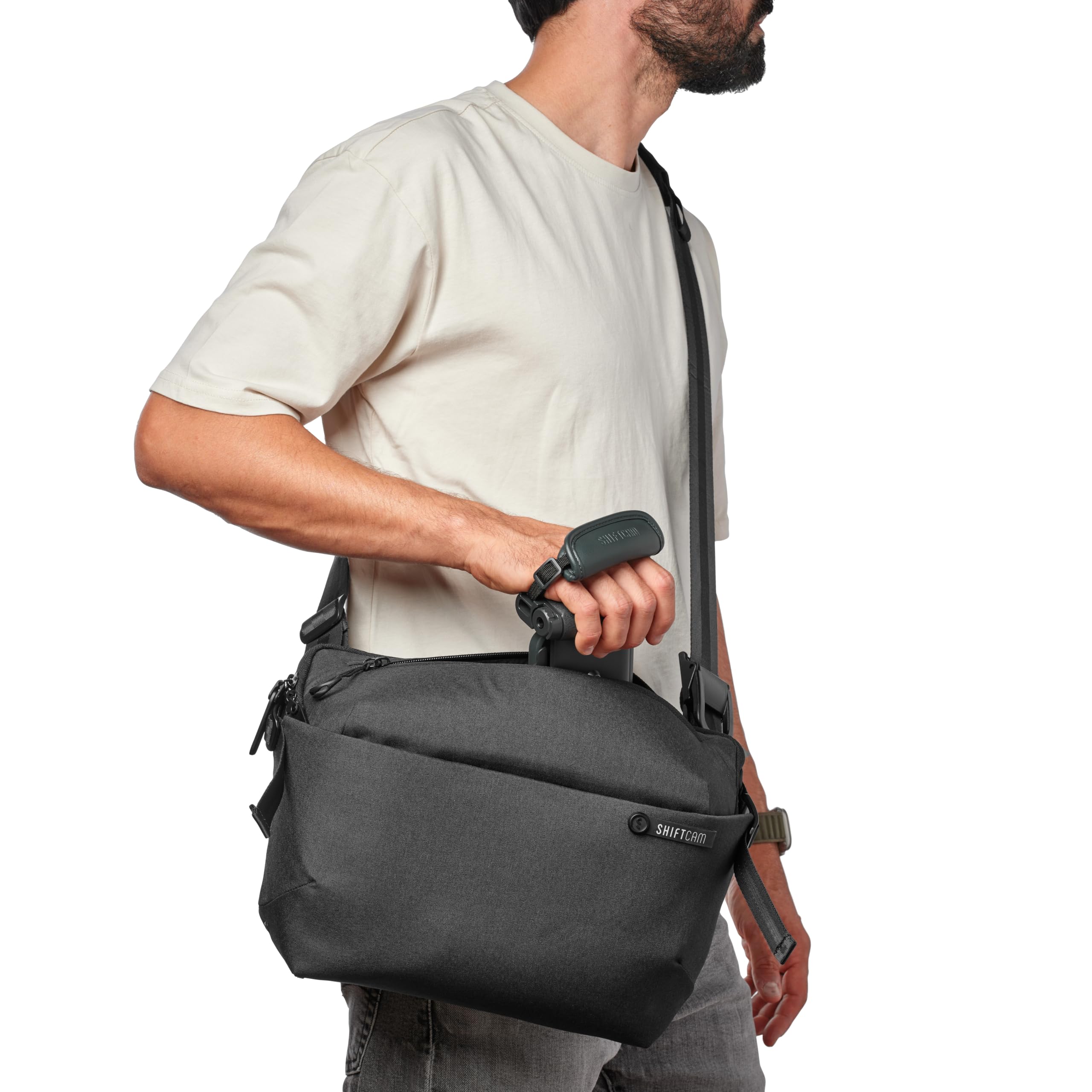 ShiftCam WorkFlow Sling Bag | Hochfunktionelle Tasche für die mobile Fotografie mit magnetischem Handyhalter, Objektivfach und Schnellzugriff | Optimiert den Workflow (Sling L, 7L)