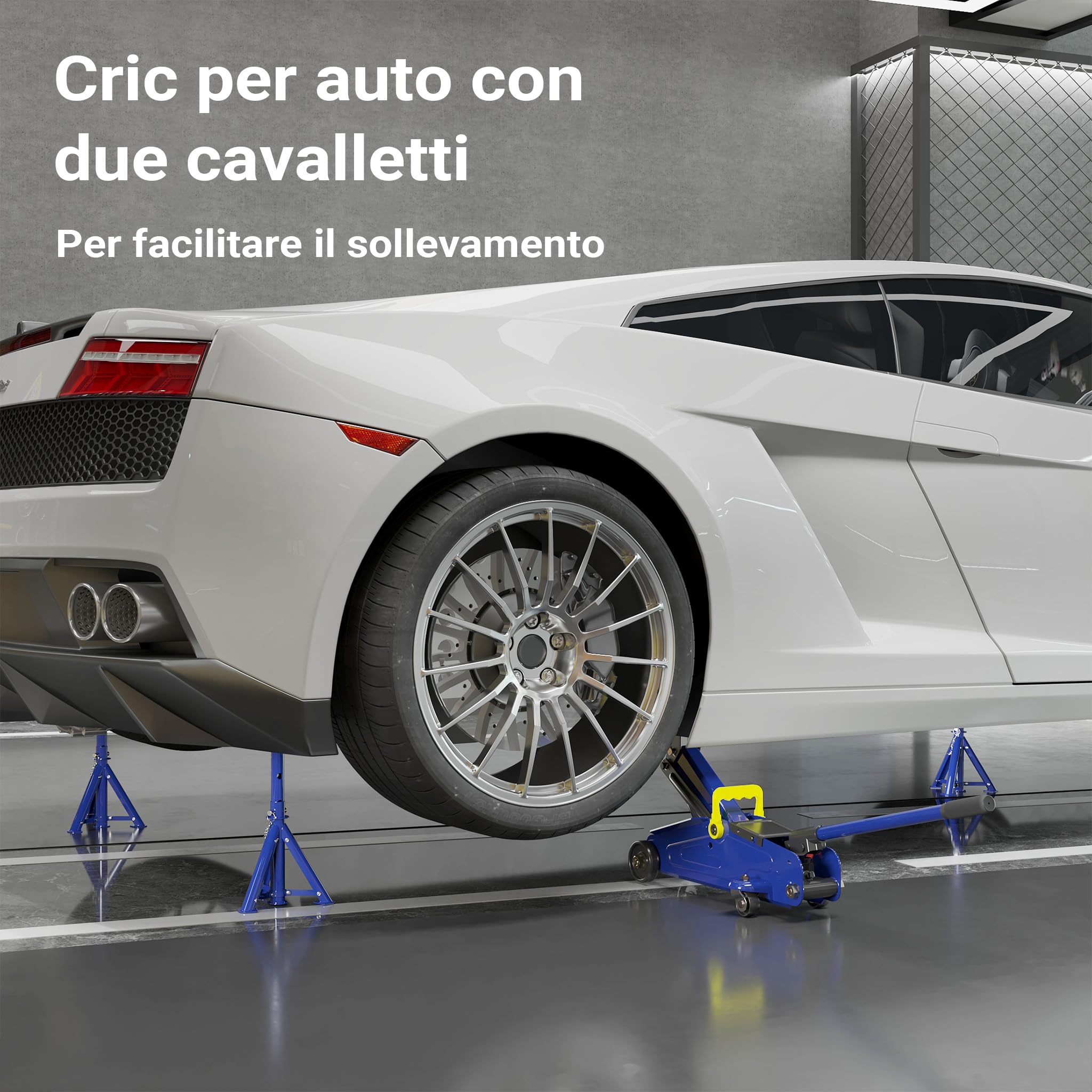 Wiltec set cric sollevatore + 2 cavalletti max 2t altezza regolabile