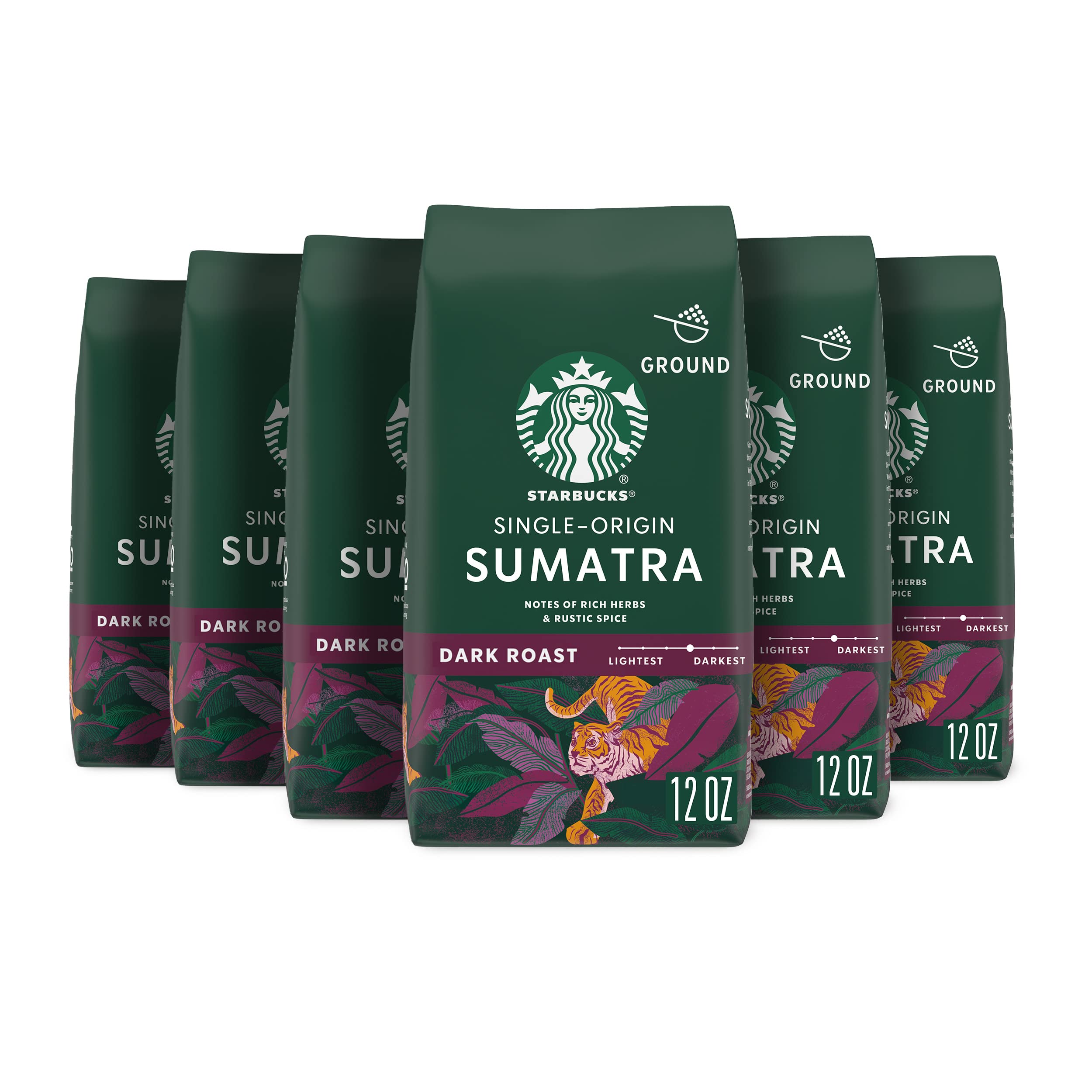 Starbucks Ground Coffee—Dark Roast Coffee—Sumatra—100% Arabica—6 bags (12 oz each)