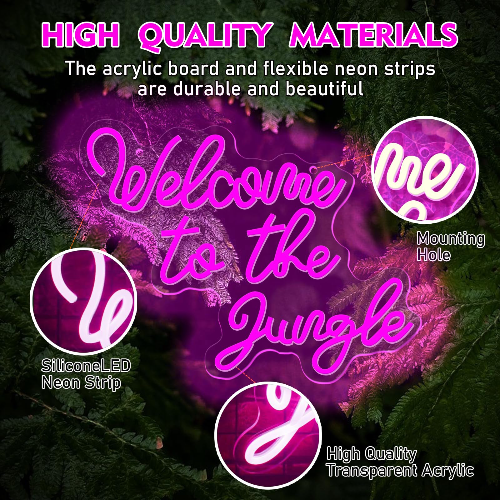Welcome to The Jungle LED neon sign wall decoration pink neon light garden home porch store Christmas living room bar decoration USB 5V, 16.5 "* 13"