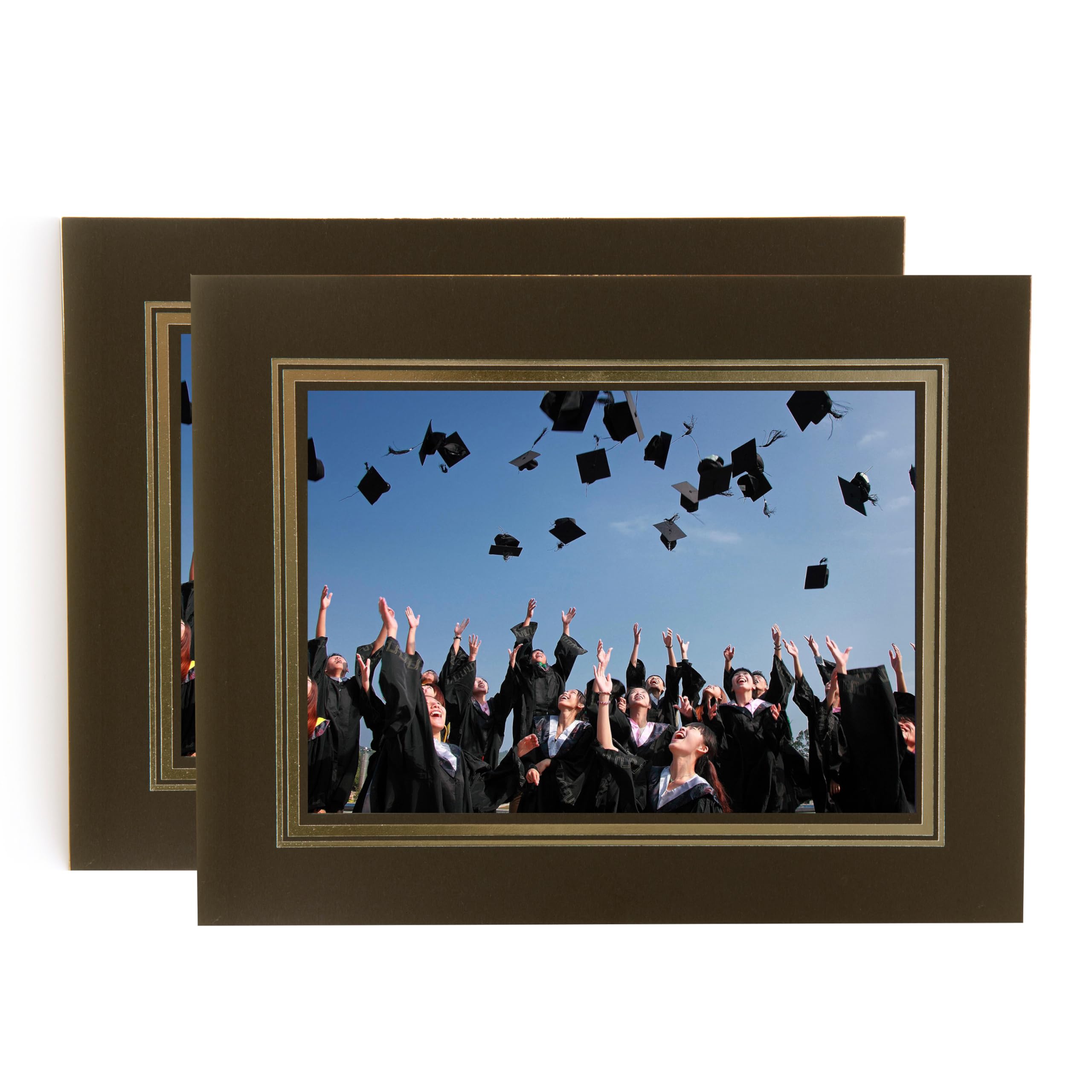 Kenro Pack of 20 Brown Cardboard Strut Mount Photo Frames with Gold Border (7x5 Inch/13x18cm) - Card Photo Mounts for Graduation, School Photos, Weddings - PMA100/10