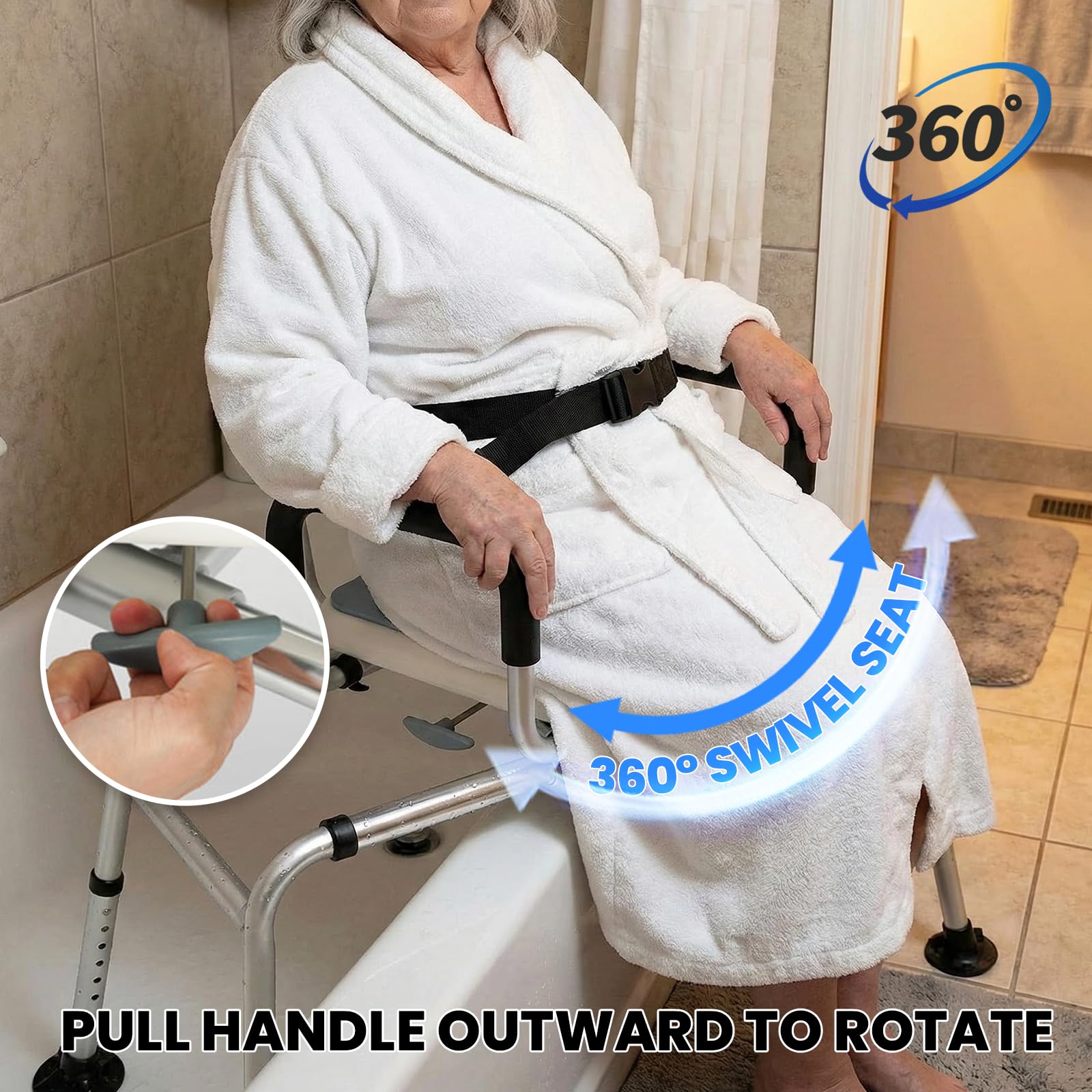 NEWTRY Sedia per doccia, Panca di trasferimento per vasca da bagno scorrevole,sgabello bagno girevole a 360°con regolazione dell'altezza a 12 livell per Anziani Disabili