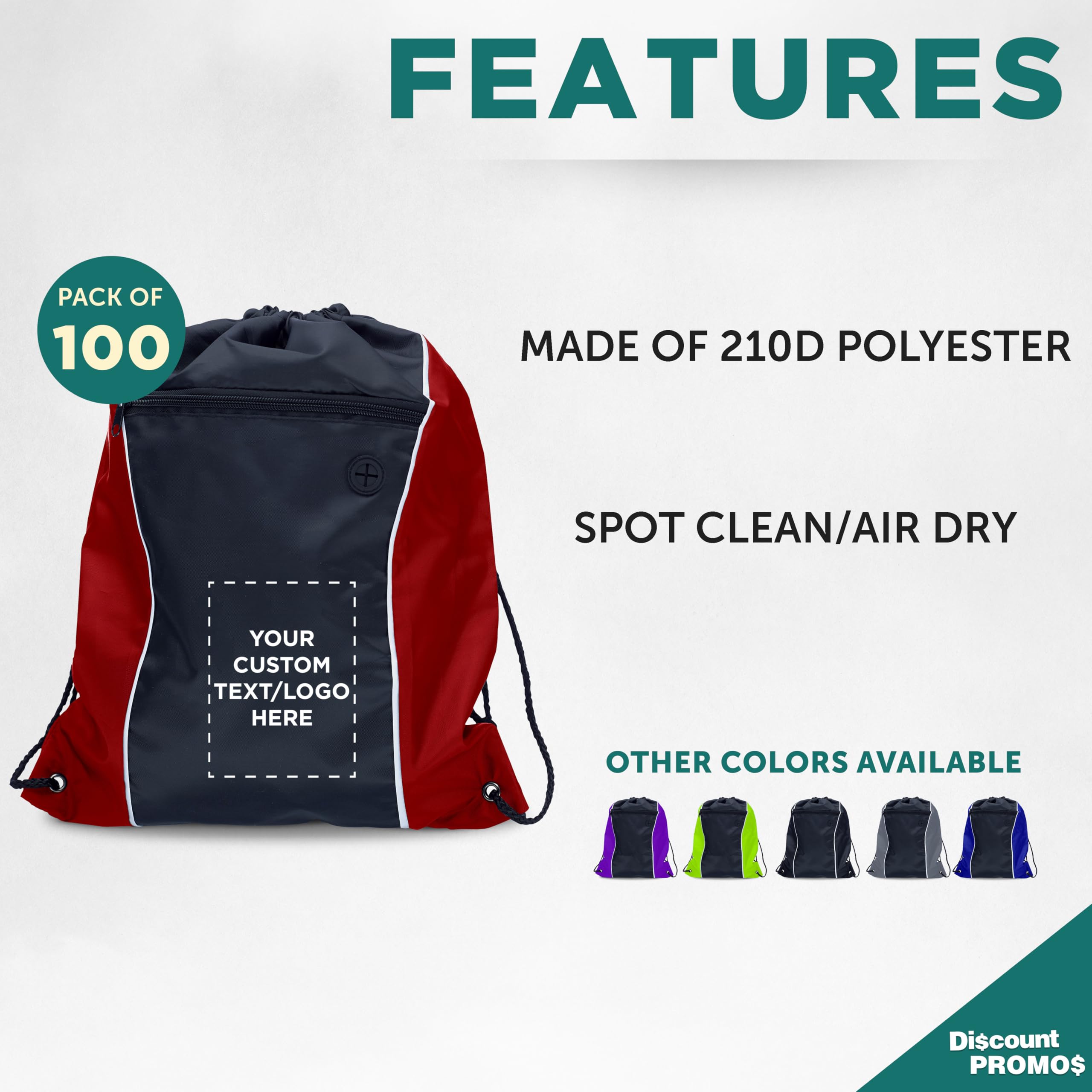 DISCOUNT PROMOS Two-Tone Drawstring Backpack Non-Woven - 100 pack - Customizable Text, Logo - Durable Sports Backpacks - Ideal for Work, Sports, Travel, Gym & More - Red