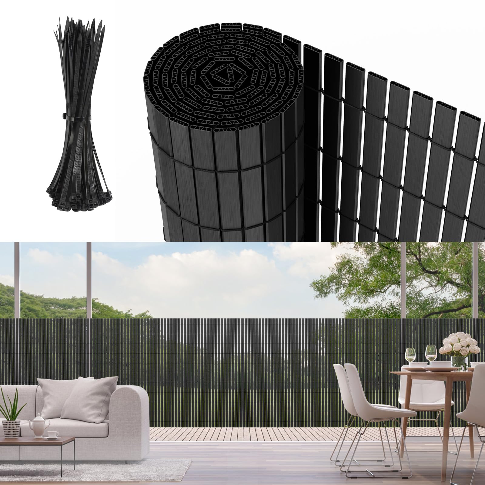 Canisse frangivista in PVC resistente ai raggi UV e alle Intemperie fissaggio con fascette stringitubo incluse, 80 x 500 cm, rinforzato con 3 doghe, recinto di privacy per giardino, balcone e piscina,
