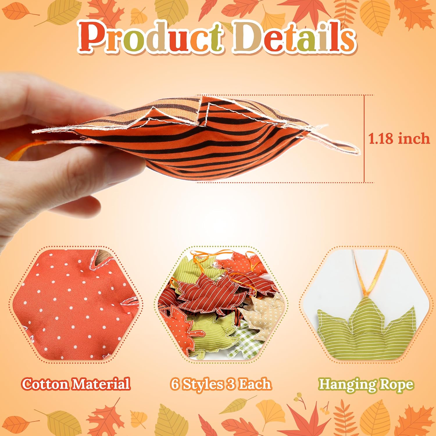 Fall Tree Ornaments, 18Pcs Fabric Cotton Maple Leaf Hanging Ornament