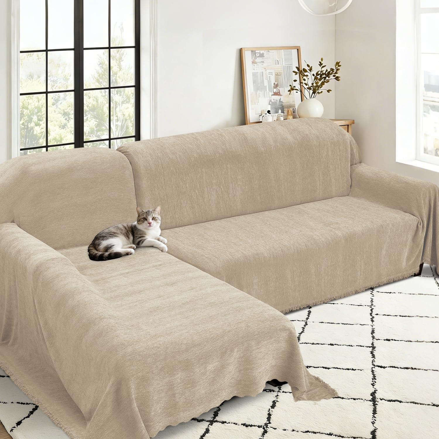 ALIECOM Sectional Couch Covers L Shape Sectional Sofa Cover for Dogs 2 Piece Thick Chenille L Shaped Couch Cover Blanket Chaise Sofa Slipcovers Pet