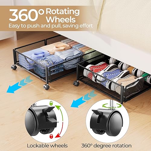 Miniatura 3 de Yecaye Almacenamiento debajo de la cama con ruedas, paquete de 2 cajones organizadores de almacenamiento de zapatos debajo de la cama, sin