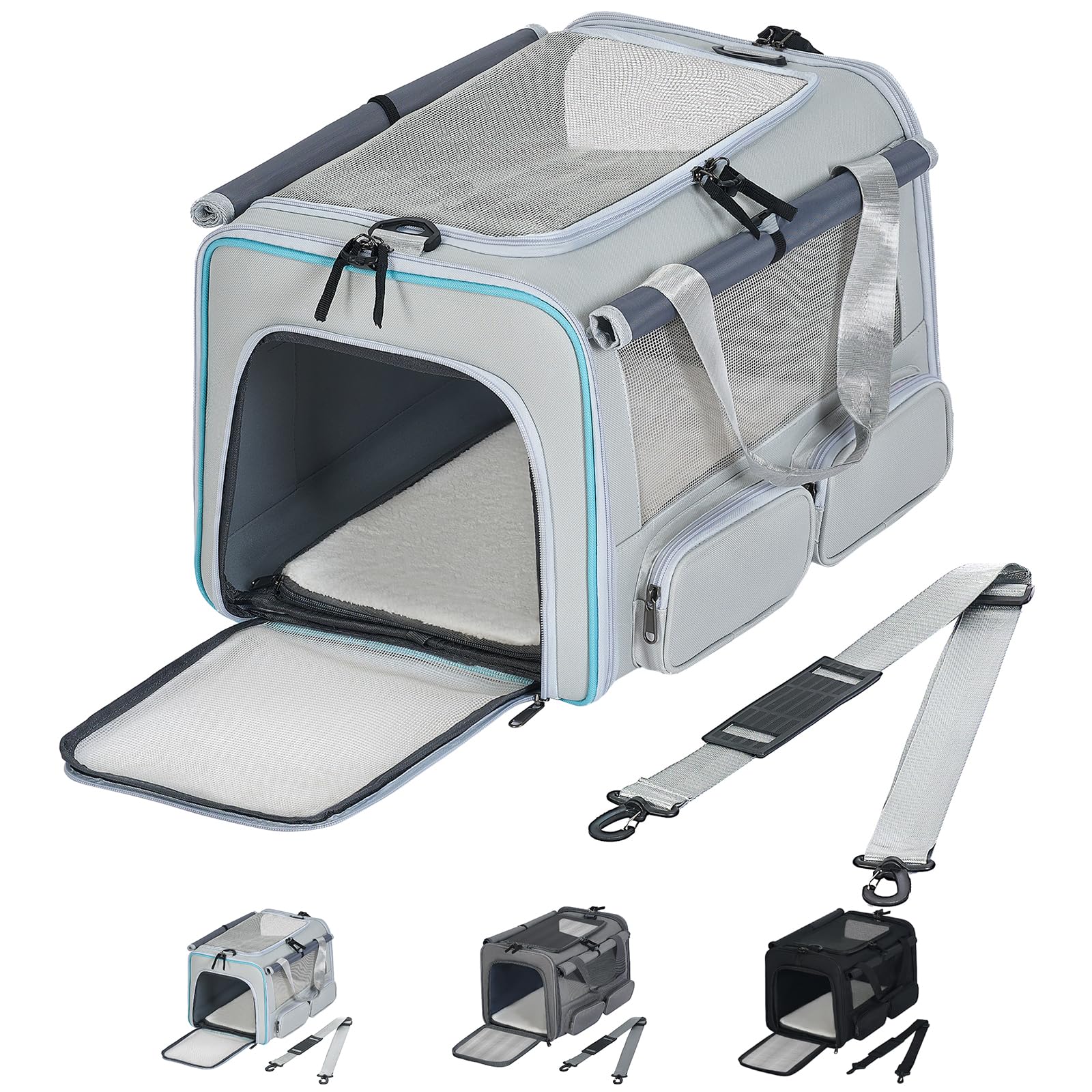 Cat, Dog Carrier for Pets up to 15 lbs, Soft-Sided Collapsible Pet Carrier with Upgraded Sturdy Base, Privacy Curtain and 2 Storage Bags, Cat Bag for