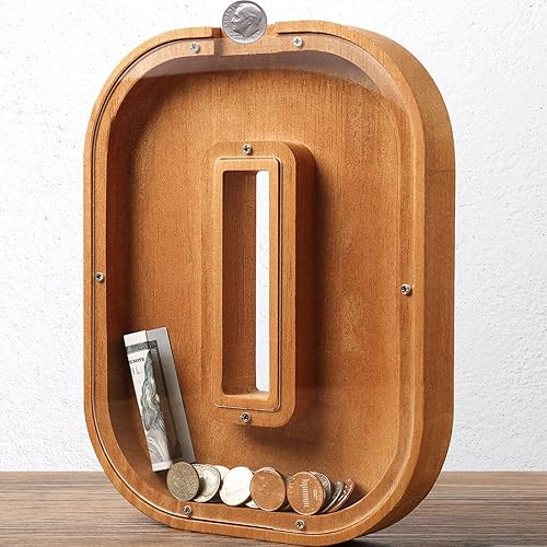 Miniatura 1 de Alcancía de madera con letras de madera para niños y niñas, banco de dinero grande de 26 alfabetos con nombre personalizado transparente para