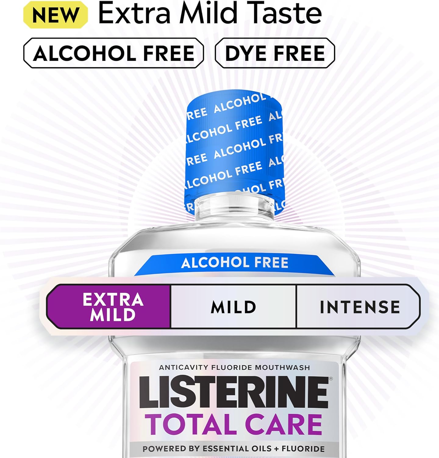 Listerine Total Care Alcohol-Free Anticavity Fluoride Mouthwash, 6 Benefit Oral Rinse to Help Kill 99.9% of Germs that Cause Bad Breath & Strengthen Enamel, Dye-Free, Extra Mild Mint Flavor, 1L x 2
