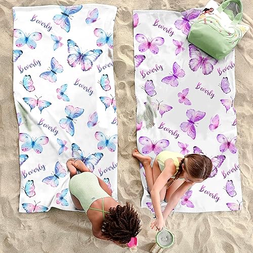 Miniatura 2 de NIBESSER Toallas de playa personalizadas con nombres para niños y adultos, microfibra de secado rápido, toalla de playa personalizada de viaje sin