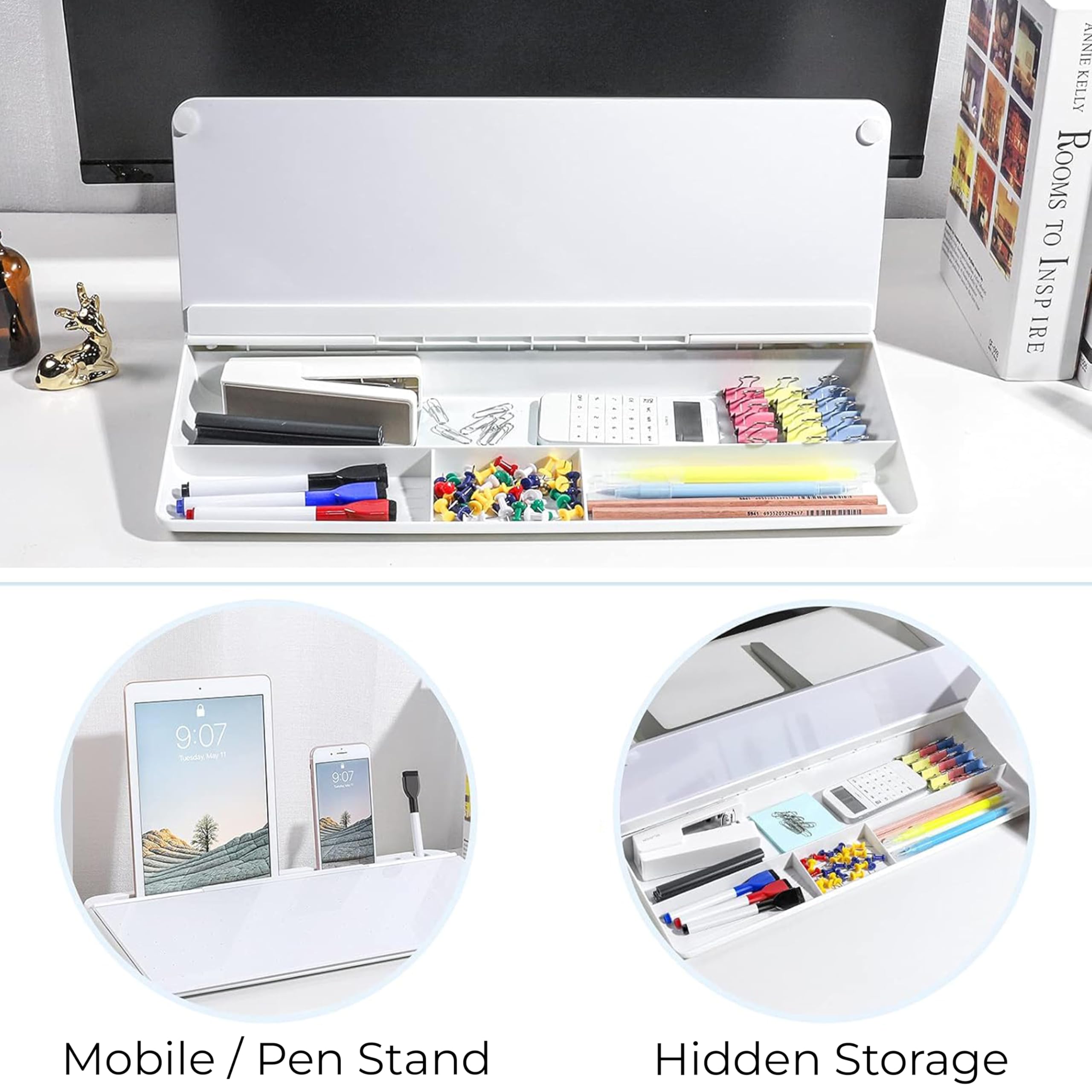Eduway Schreibtisch-Whiteboard, perfekt für Schule, Büro und Zuhause, inklusive 1 Marker und 1 Radiergummi, trocken abwischbar, Schreibtisch-Whiteboard mit Schublade zur Aufbewahrung, ideal für