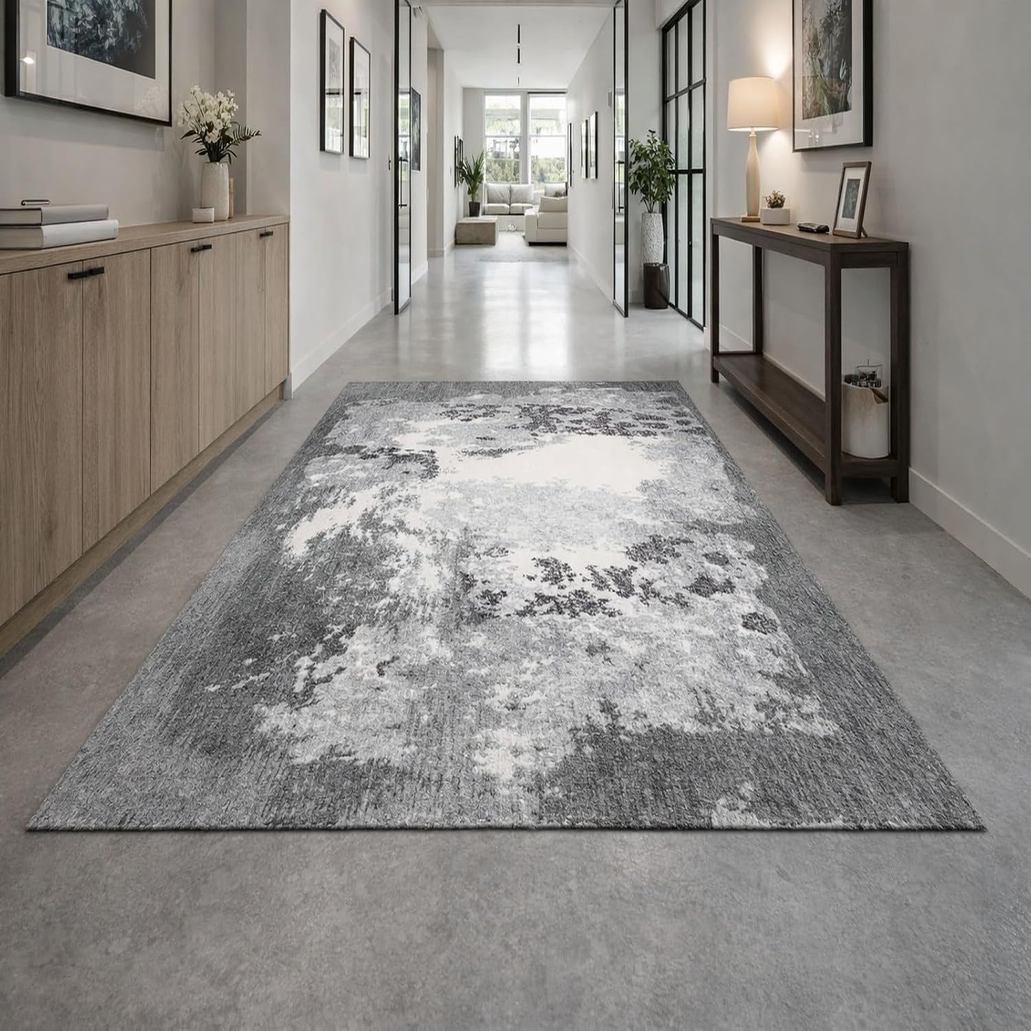 Tapis Lavable Chambre Motif Abstrait Vintage Gris, Gris, 70 x 120 cm