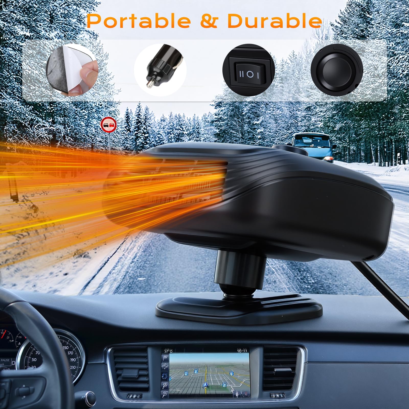 Tsuchiya Raam-ontdooiventilator, 12 V, 2-in-1 verwarmings-/koelventilator voor auto, raamontdooier met snelle opwarming, auto-accessoires voor vrachtwagen, camper, SUV, camper
